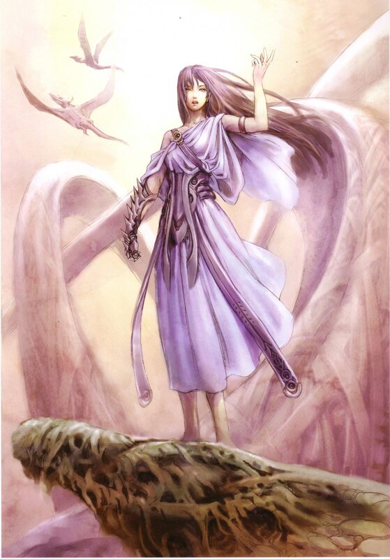 woman in purple robe with dragons