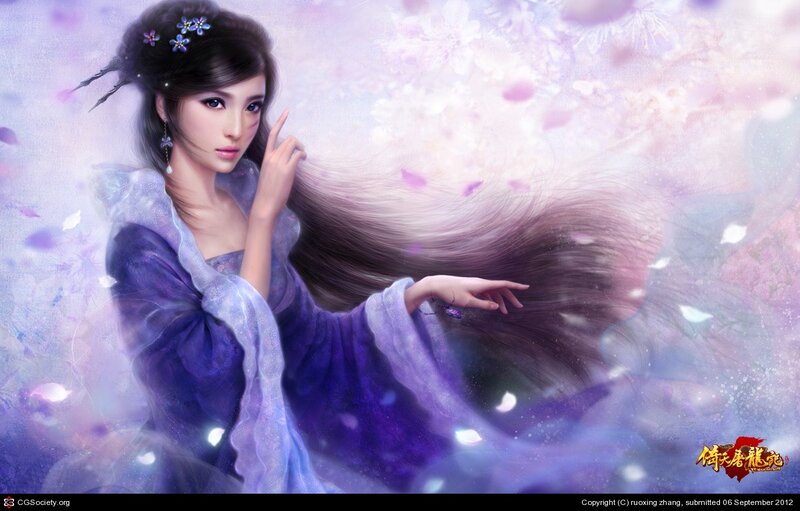 woman in purple robe with flowers
