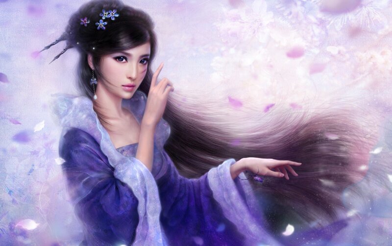 woman in purple robe with flowers