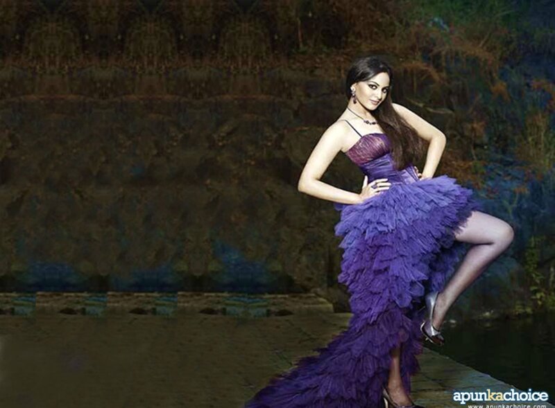 Woman in purple ruffled gown