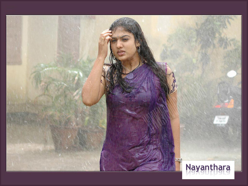 woman in purple sari in rain
