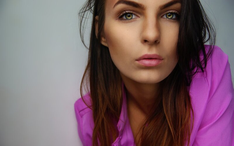 woman in purple shirt