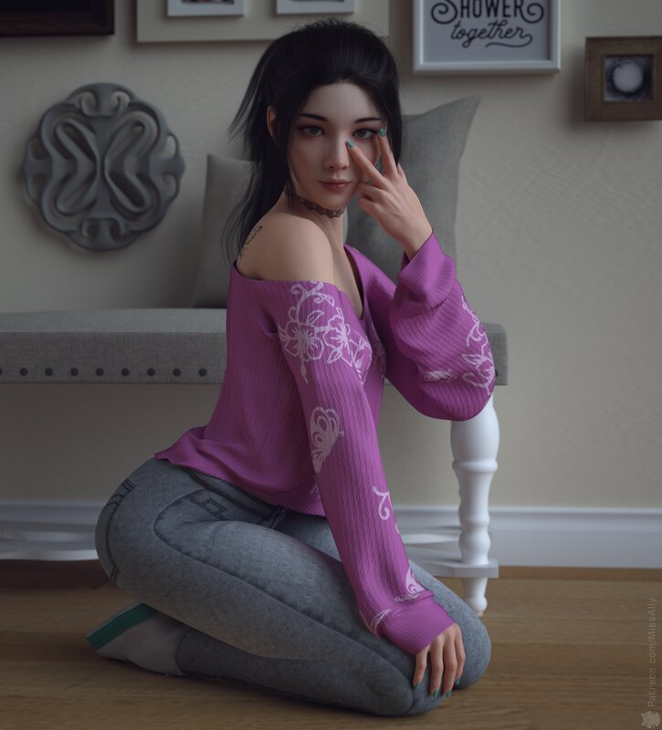 Woman in Purple Shirt — Calm, Digital Art