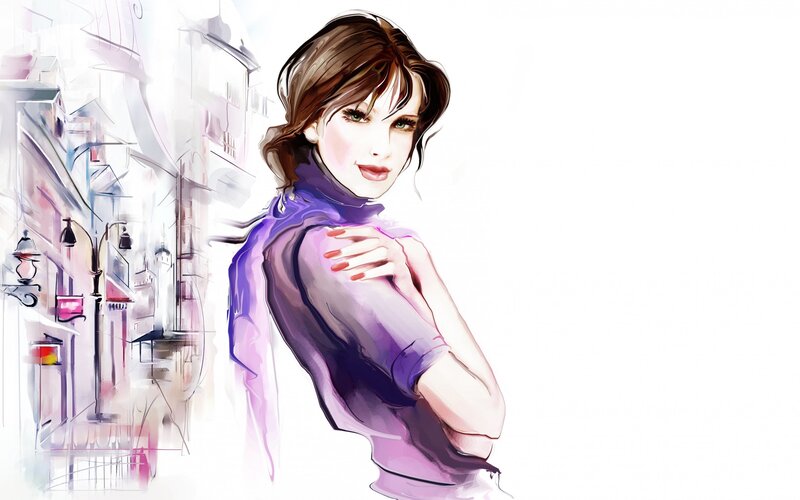 Woman in Purple Sweater — Calm, Illustration, Street