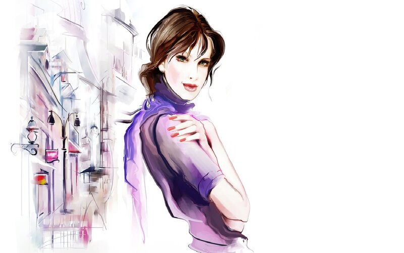 Woman in Purple Sweater — Calm, Illustration