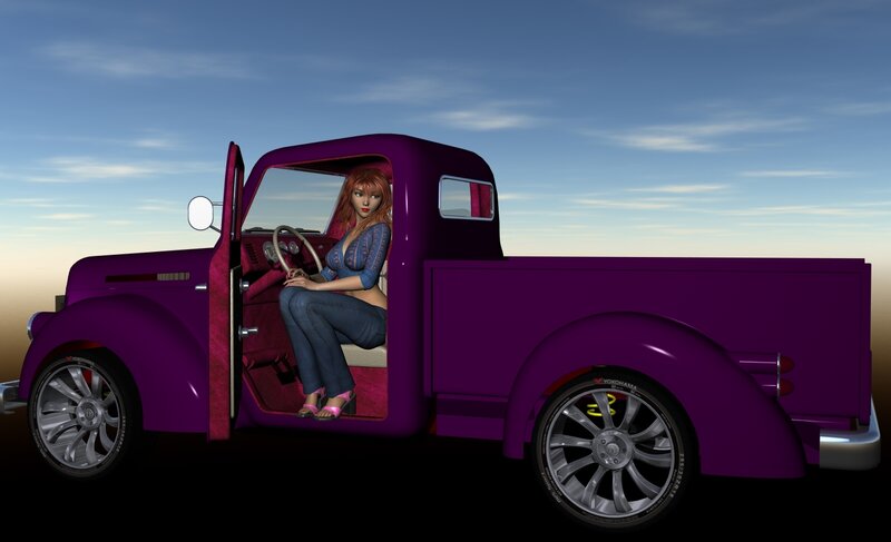 Woman in Purple Truck