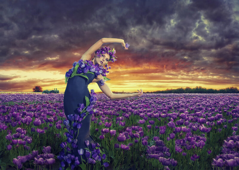 Woman in Purple Tulip Field