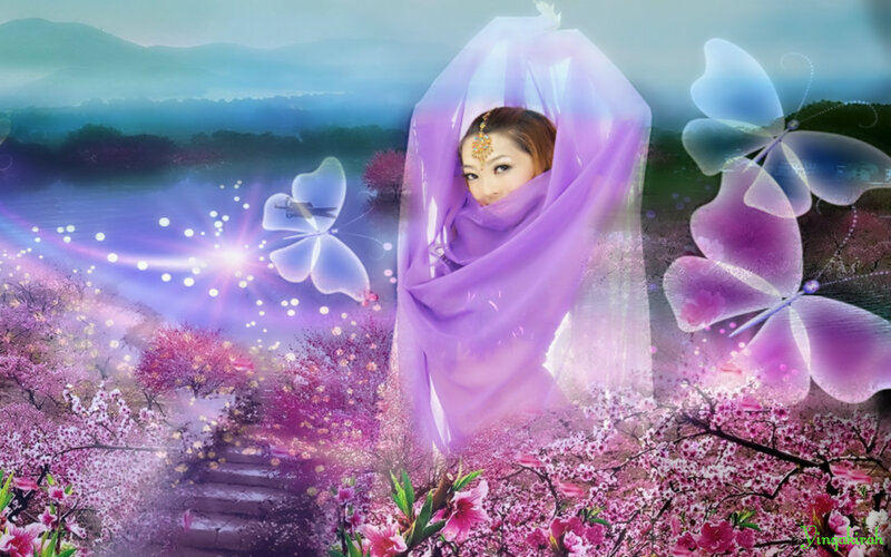 Woman in Purple Veil — Dreamy, Spring