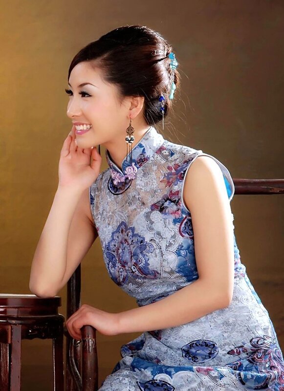 Woman in Qipao Dress — Blue, Serene