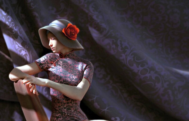 Woman in Qipao Dress — Purple