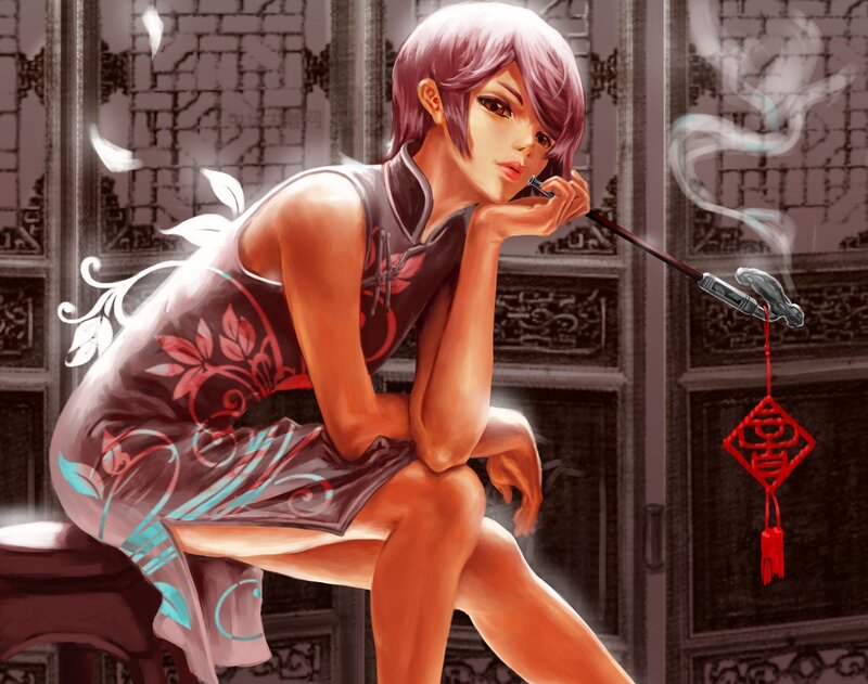 Woman in Qipao Smoking