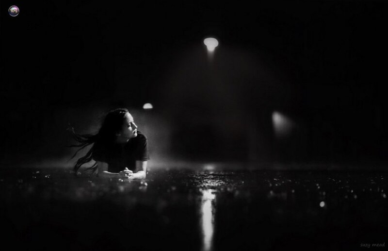 Woman in Rain — Black, Dramatic, Night, Photograph, Street