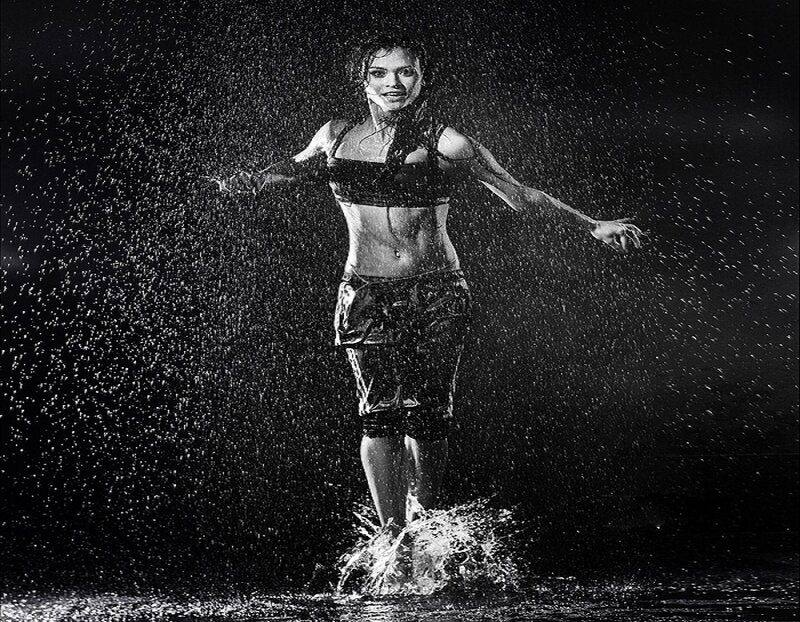 Woman in Rain — Black, Dramatic, Night, Photograph