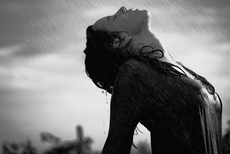 Woman in Rain — Black, Dramatic, Photograph