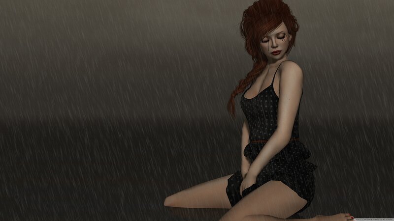Woman in Rain — Black, Melancholic, 3d Render
