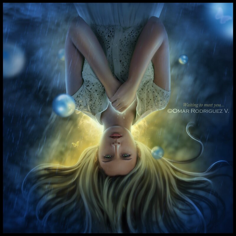 Woman in Rain — Blue, Dreamy, Night