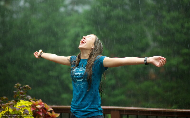 Woman in Rain — Blue, Joyful