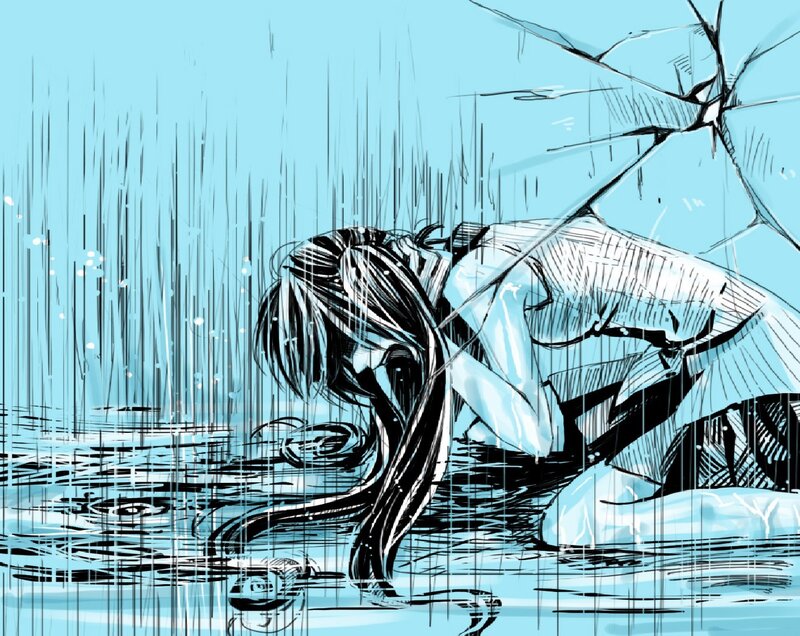 Woman in Rain — Blue