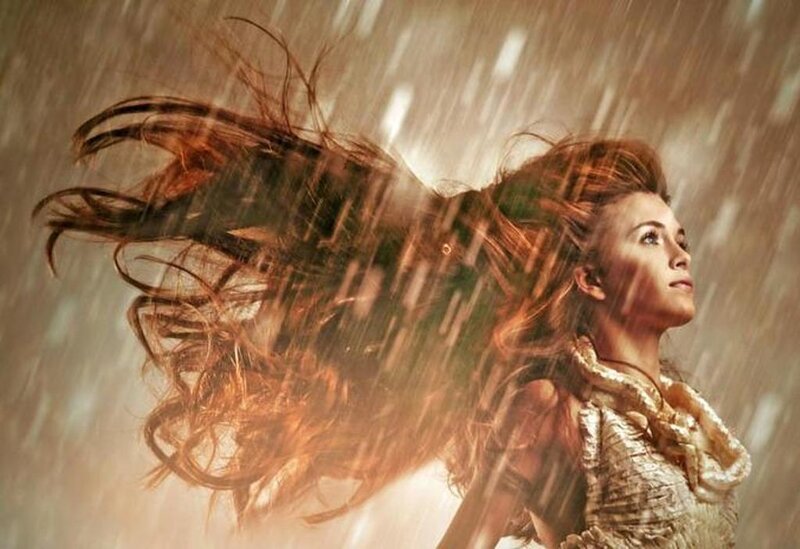 Woman in Rain — Brown, Dramatic