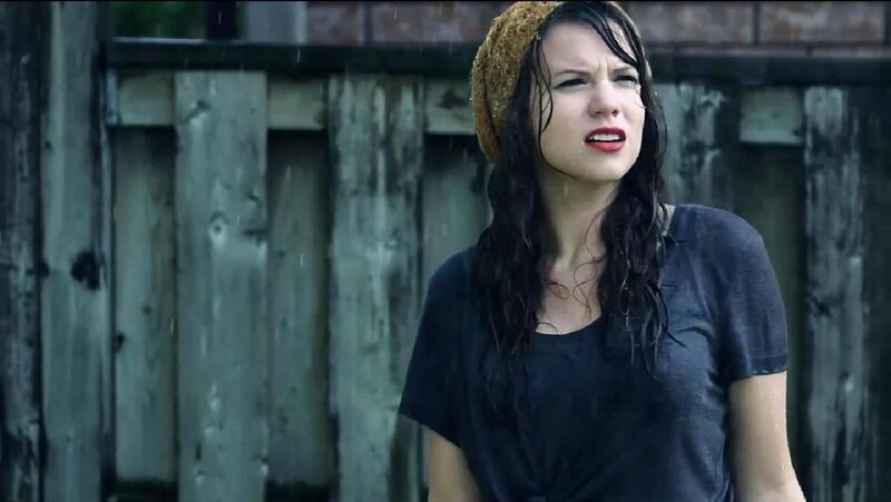 Woman in Rain — Gray, Dramatic, Photograph