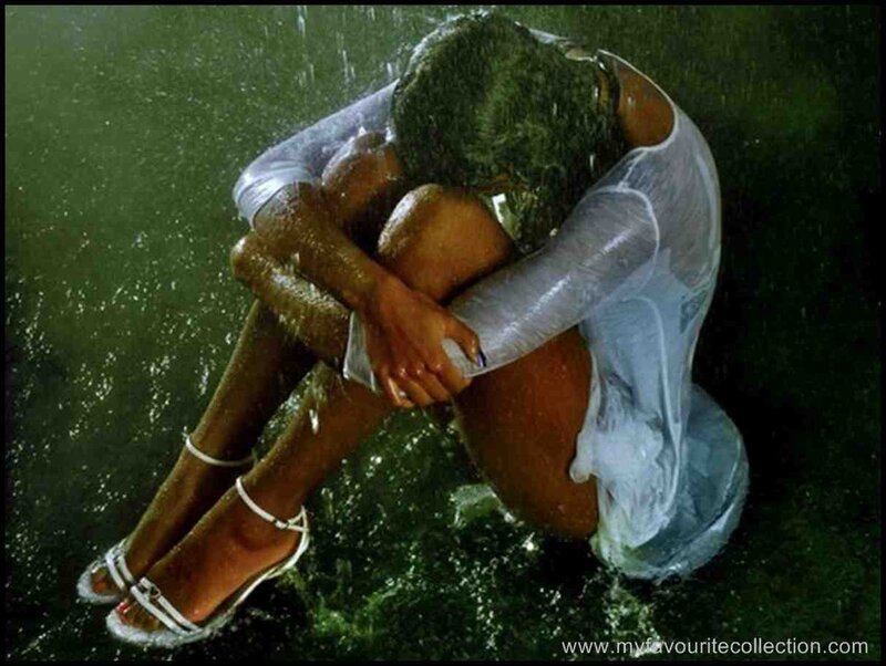 Woman in Rain — Green, Dramatic, Night