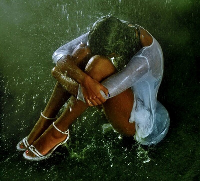 Woman in Rain — Green