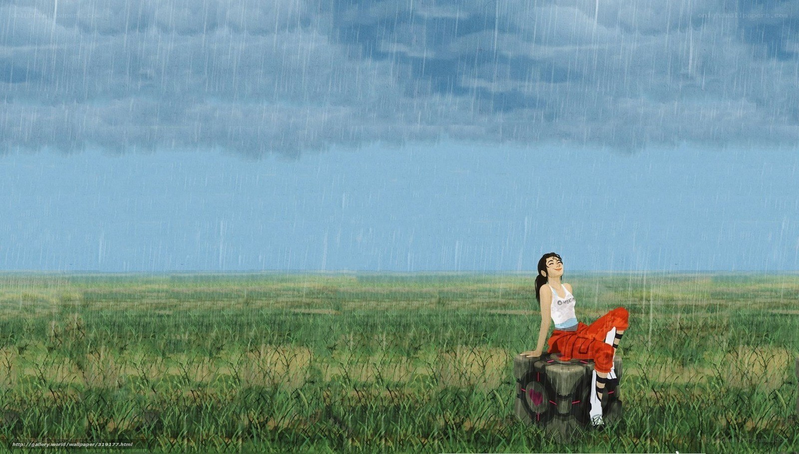 woman in rain on field