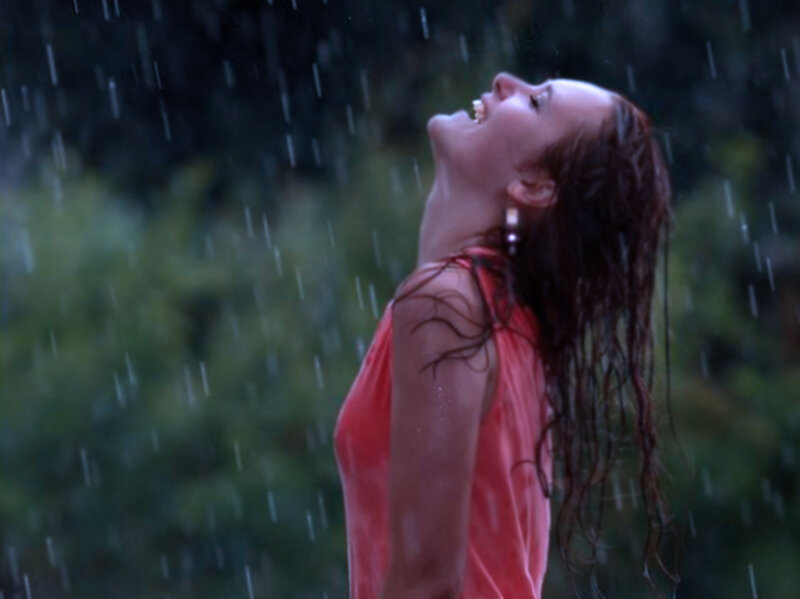 Woman in Rain — Red