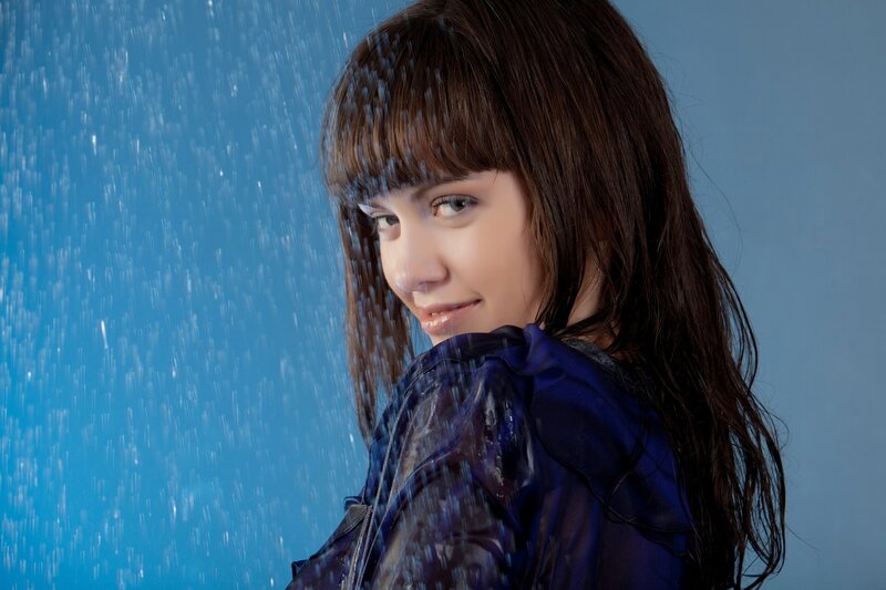 woman in rain shower
