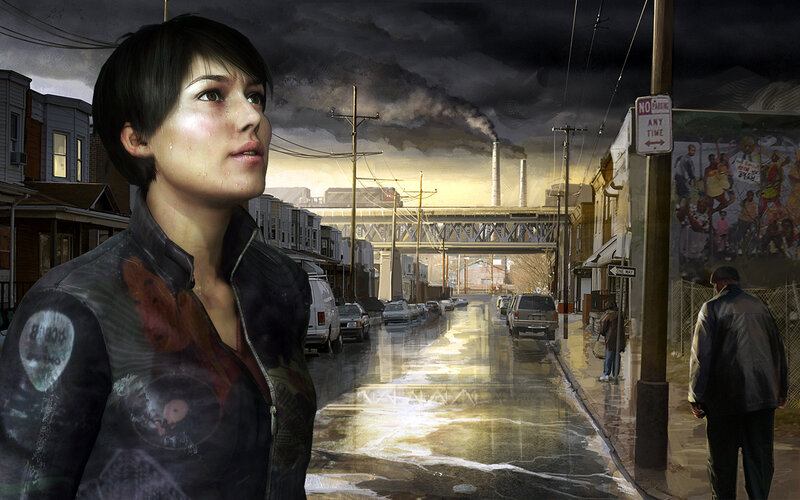Woman in Rain-soaked Street