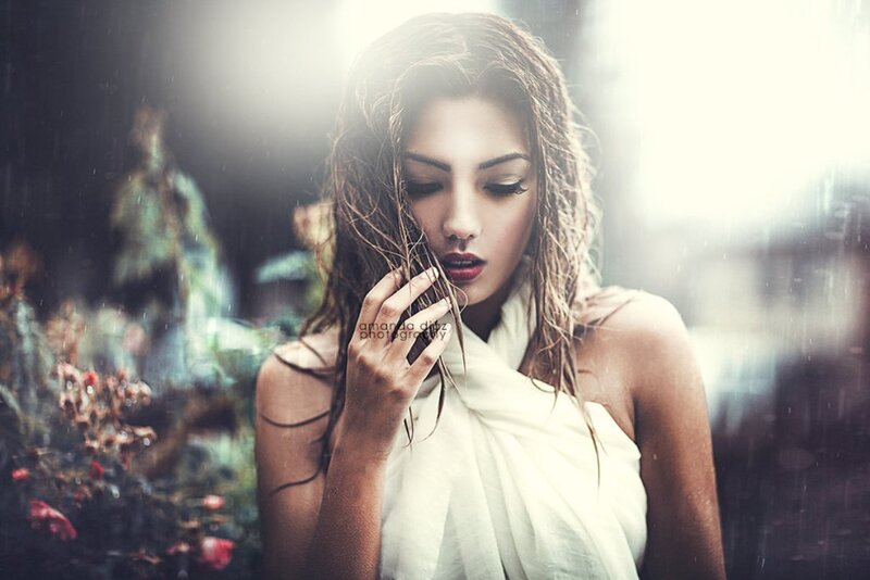 Woman in Rain — White, Dramatic