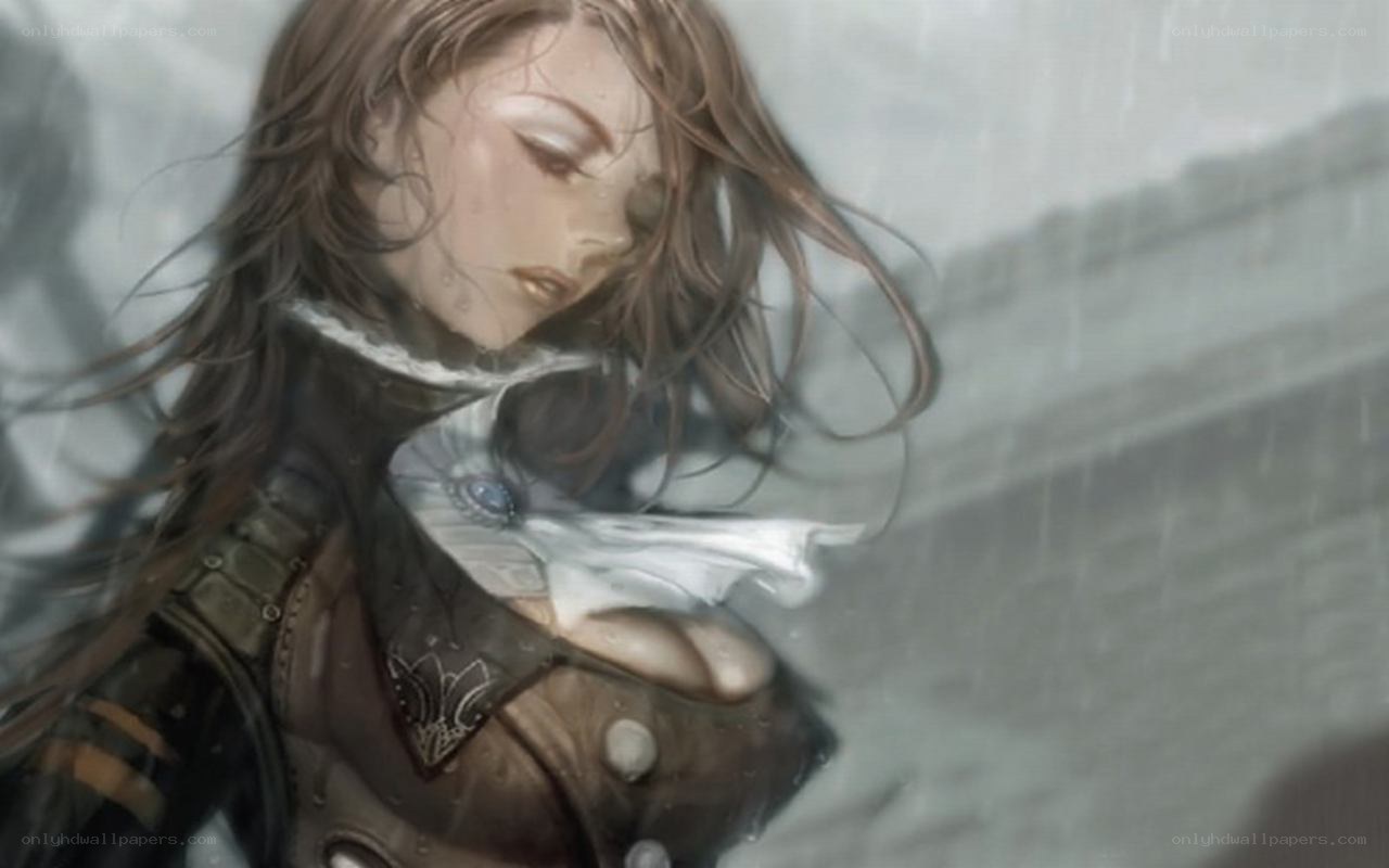 woman in rain with armor