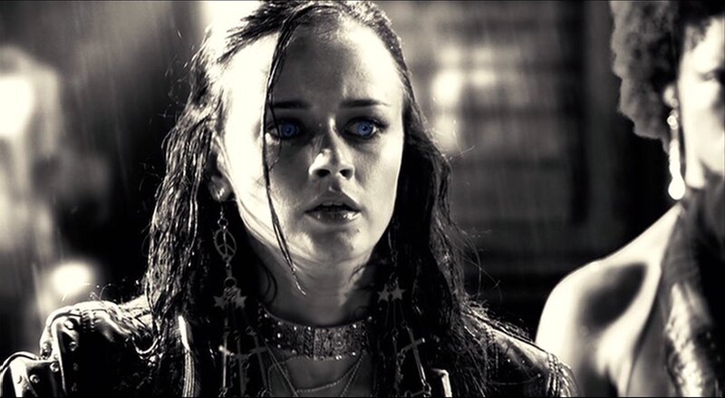 woman in rain with blue eyes