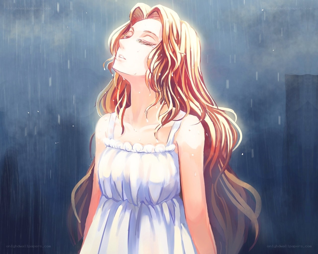 woman in rain with closed eyes