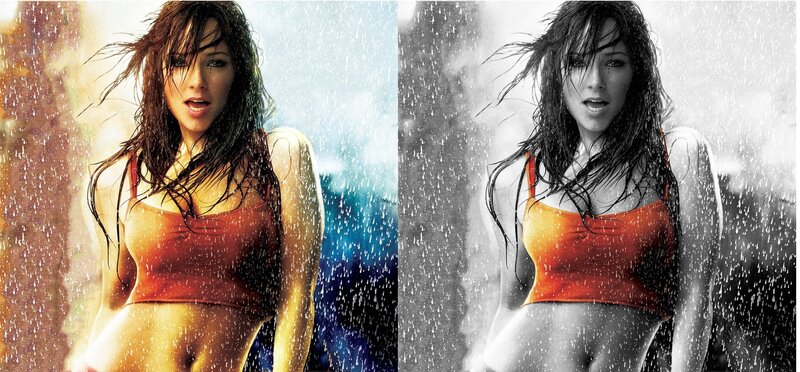 woman in rain with red top