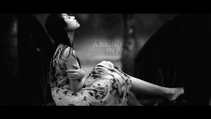 woman in rain with text overlay
