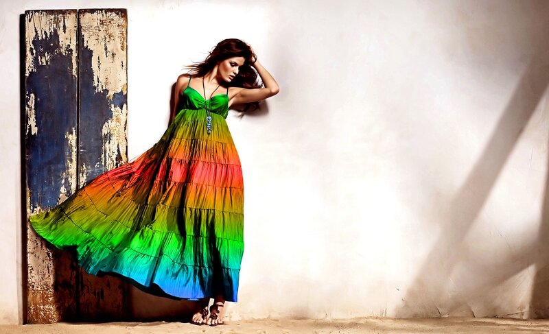 Woman in Rainbow Dress — Green, Dramatic