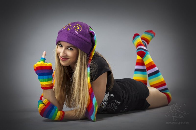 woman in rainbow gear