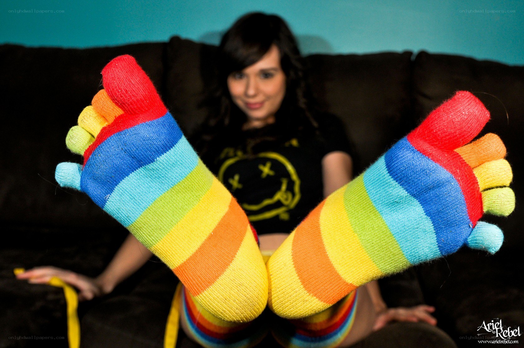 woman in rainbow socks