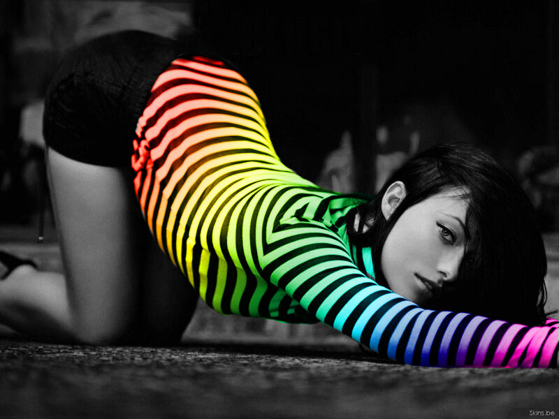 woman in rainbow striped shirt