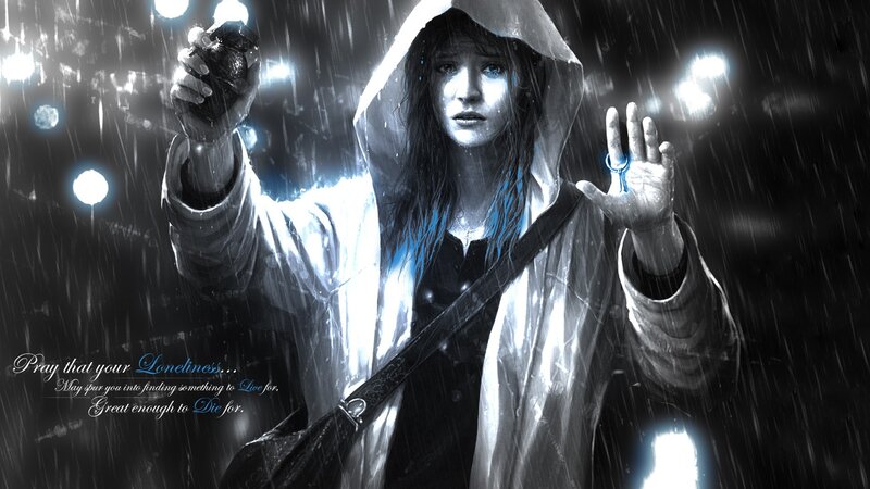 Woman in Raincoat — Black, Dramatic, Night