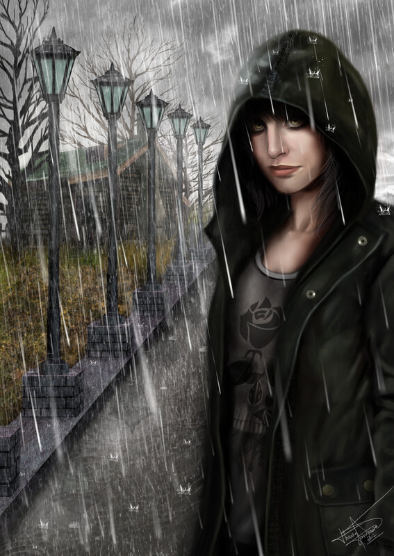 Woman in Raincoat — Black, Dramatic