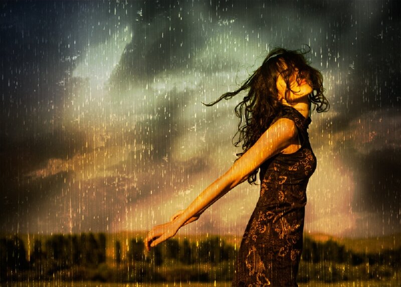 Woman in Rainstorm — Black, Dramatic