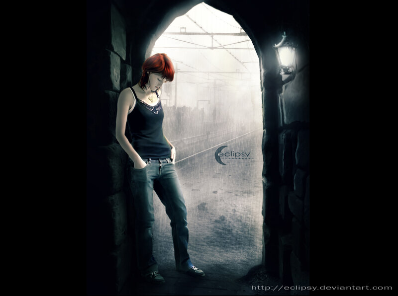 woman in rainy station