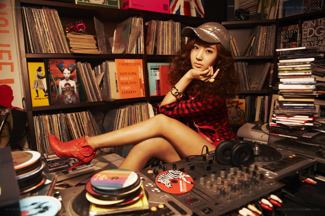 woman in record store