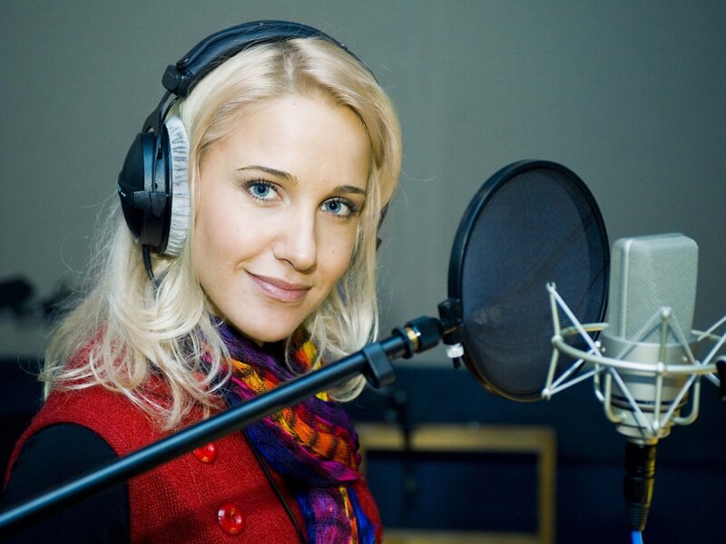 Woman in Recording Studio — Red, Neutral