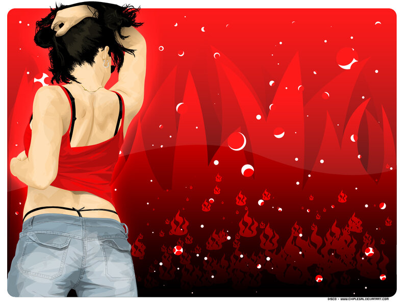 woman in red against fiery background