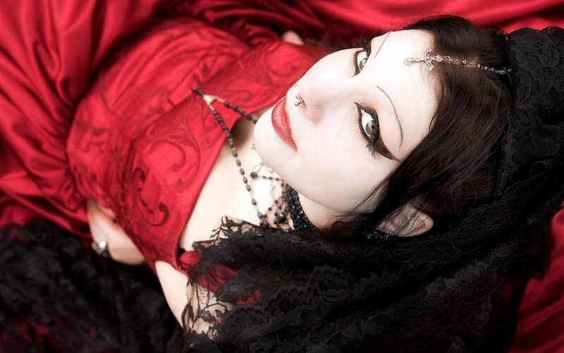 woman in red and black attire