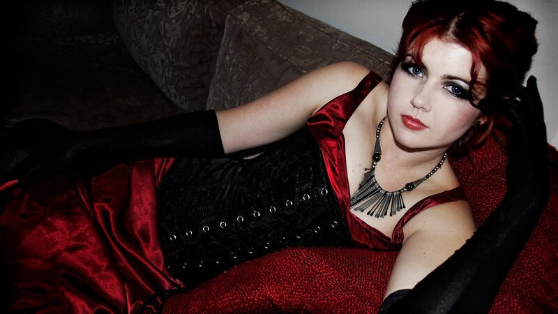 woman in red and black attire
