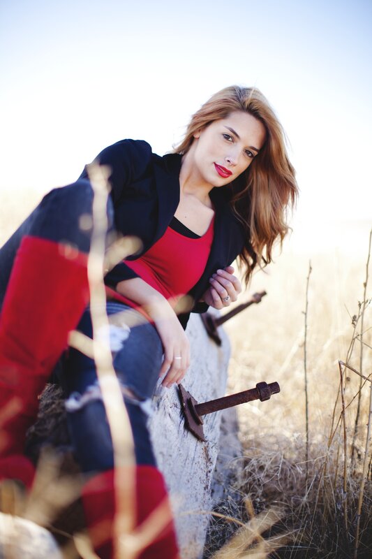 Woman in Red and Black — Dramatic, Afternoon